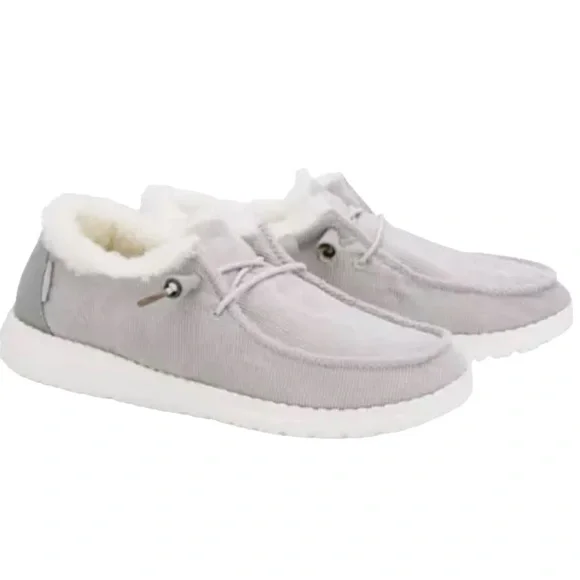 Fur Lined Hey Dude Wendy Corduroy Faux Fur Grey Shoes Hey Dude